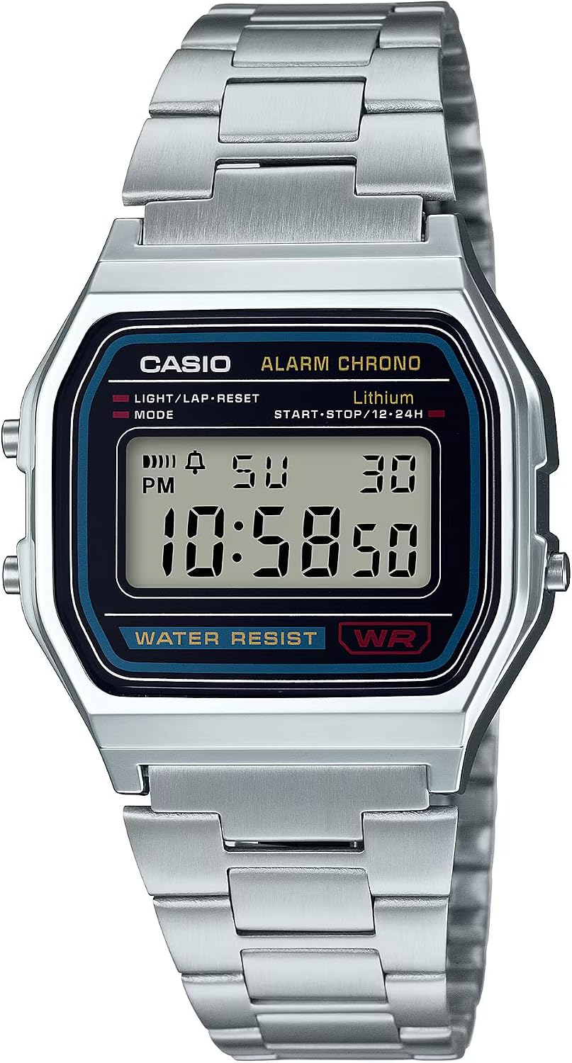 Casio A158WA Series | Reloj Digital Unisex | Vintage | WR | Cronómetro 100 SEG | Alarma Diaria | Hora Regular: Hora, Minuto, Segundo, PM, Fecha, Día | Luz LED | Batería 7 Años
