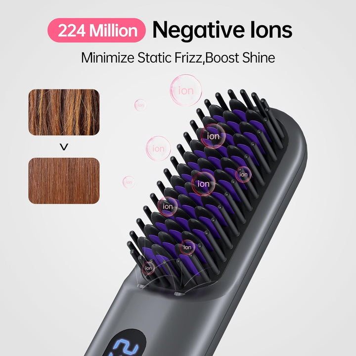 Cepillo alisador de pelo inalámbrico, peine alisador portátil, 9600...