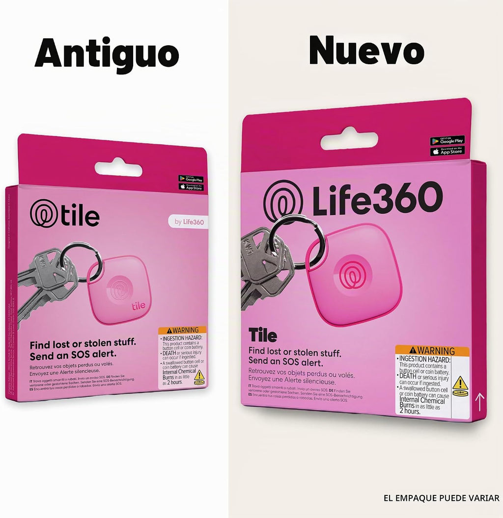 Life360 Tile - Rastreador Bluetooth, buscador de llaves y localizador de artículos para llaves, bolsas y más. Buscador de teléfonos. Compatible con iOS y Android. Paquete de 1 (ponche rosa)