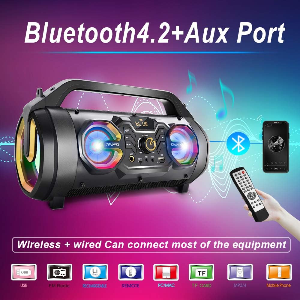 Altavoz Bluetooth, Boombox Bluetooth portátil de 30 W con subwoofer...