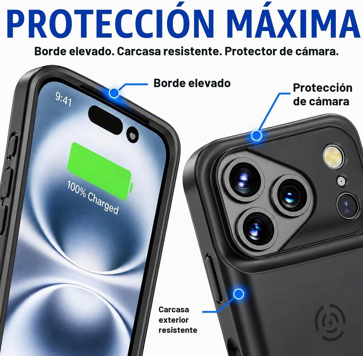 Alpatronix Funda de batería para iPhone 18 Pro Max, funda de carga inalámbrica delgada y portátil, funda de cargador extendida, carga rápida de 15 W, negro mate de alta capacidad
