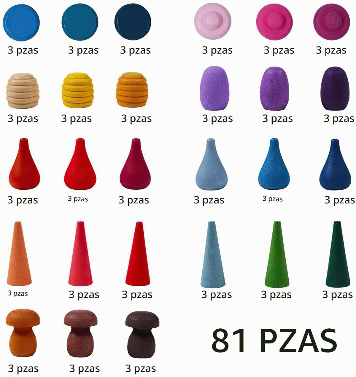 MIKNEKE 81 Piezas Sueltas de Madera Juguetes de Relleno para Contenedor Sensorial, Apilador de Mandala Arcoíris Juguetes de Extremos Abiertos, 27 Colores Juguetes Educativos de Entrenamiento Sensorial
