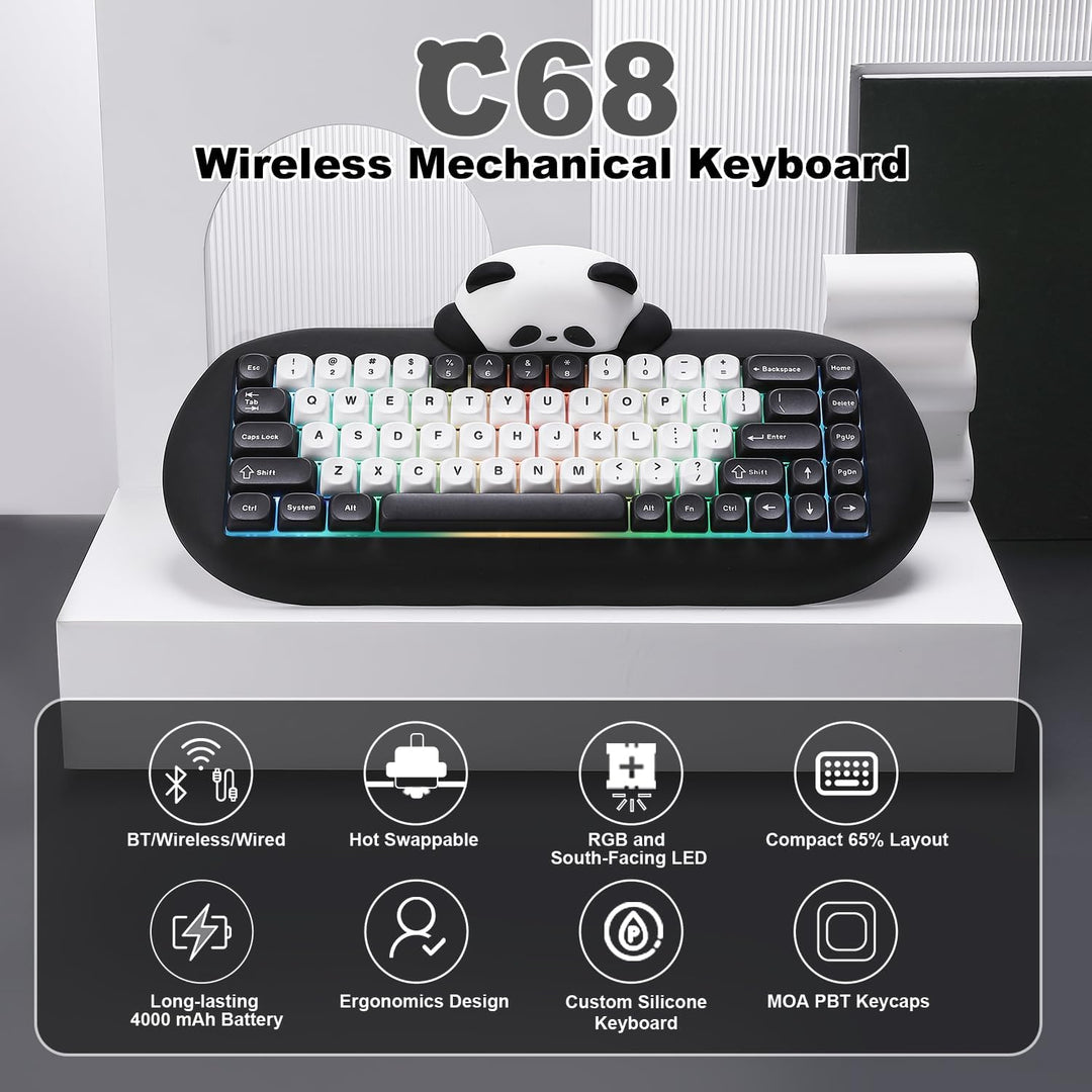 YUNZII C68 Panda Teclado Mecánico Gaming Inalámbrico, Diseño Compac...