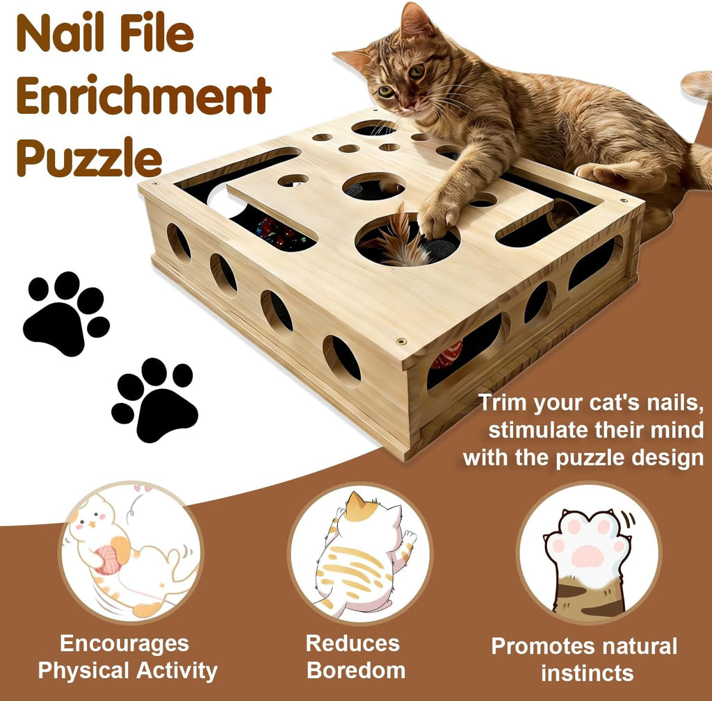 Rascador de uñas para gatos, caja de enriquecimiento de rompecabezas de arañazos para gatos con papel de lija en el interior para el cuidado de las garras de gato, uñas de corte sin estrés
