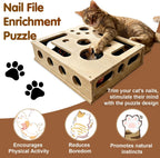 Rascador de uñas para gatos, caja de enriquecimiento de rompecabezas de arañazos para gatos con papel de lija en el interior para el cuidado de las garras de gato, uñas de corte sin estrés