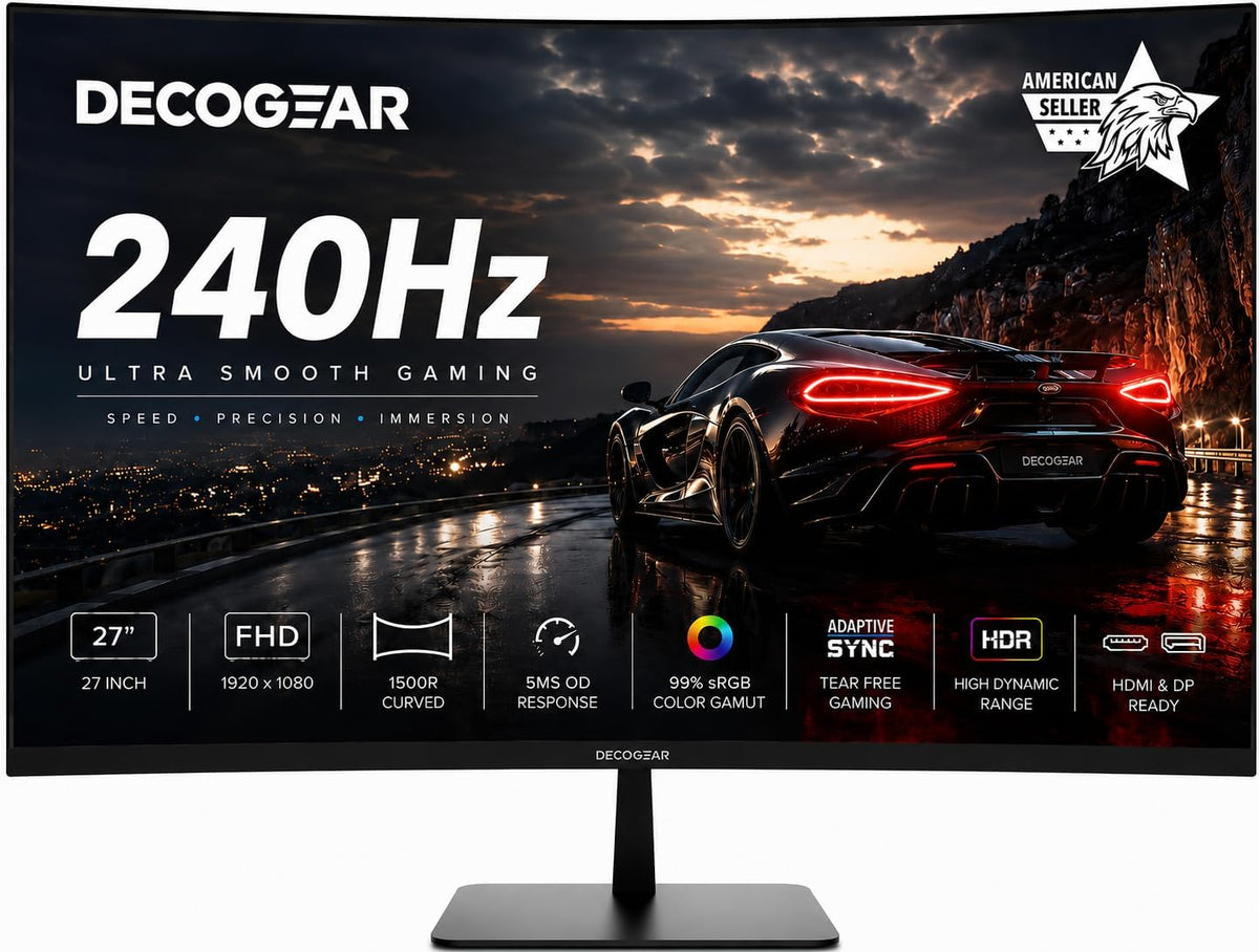 Deco Gear Monitor curvo para juegos de 27 pulgadas y 240 Hz, pantal...