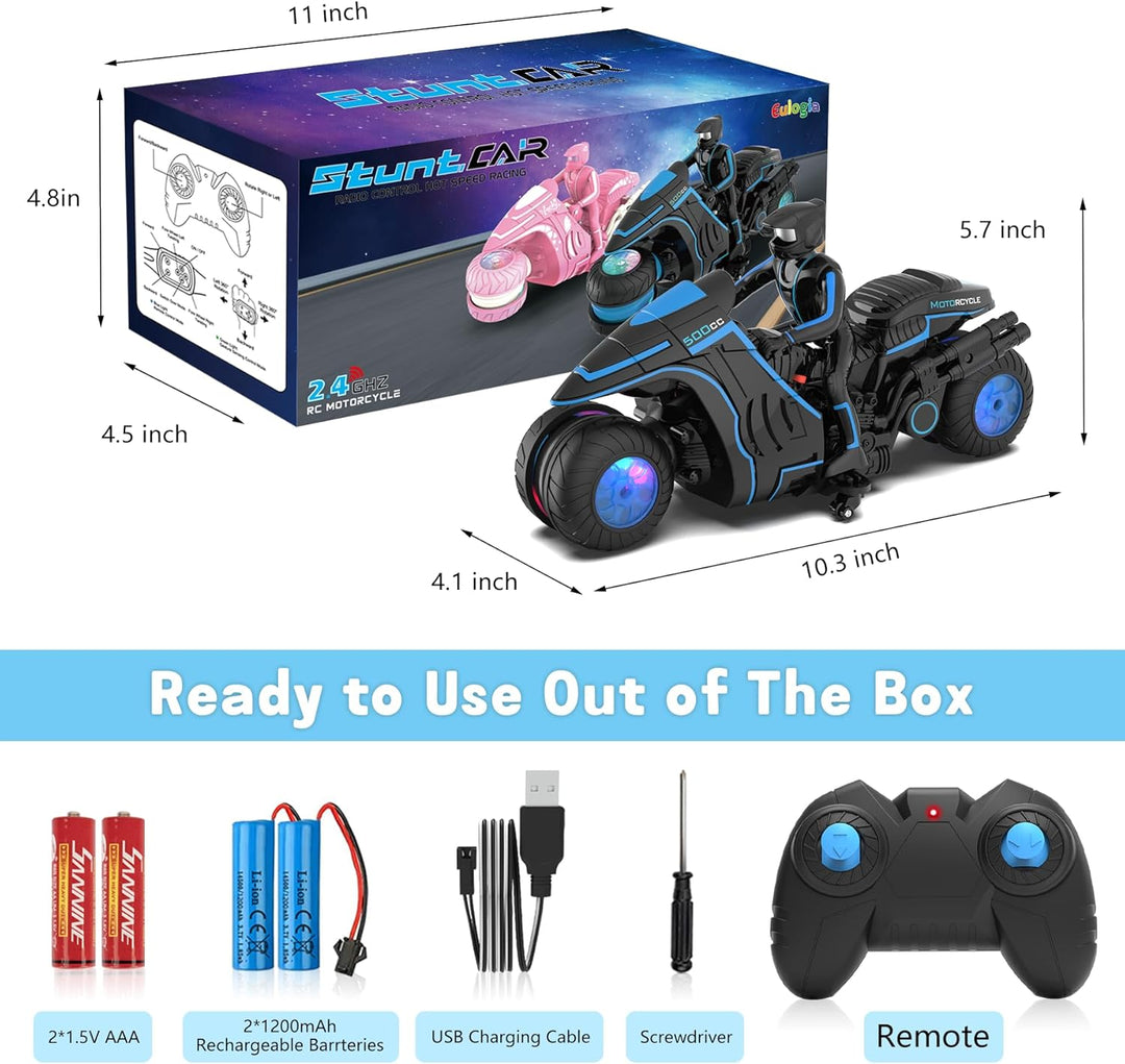 iappadore Juguetes de motocicleta a control remoto, luz de ruedas c...