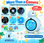 Cámara para niños con juegos, pantalla táctil, mini cámara digital de juguetes para niños, foto y video de doble lente, 13 juegos integrados, 19 marcos de fotos, pantalla de 1.48 pulgadas