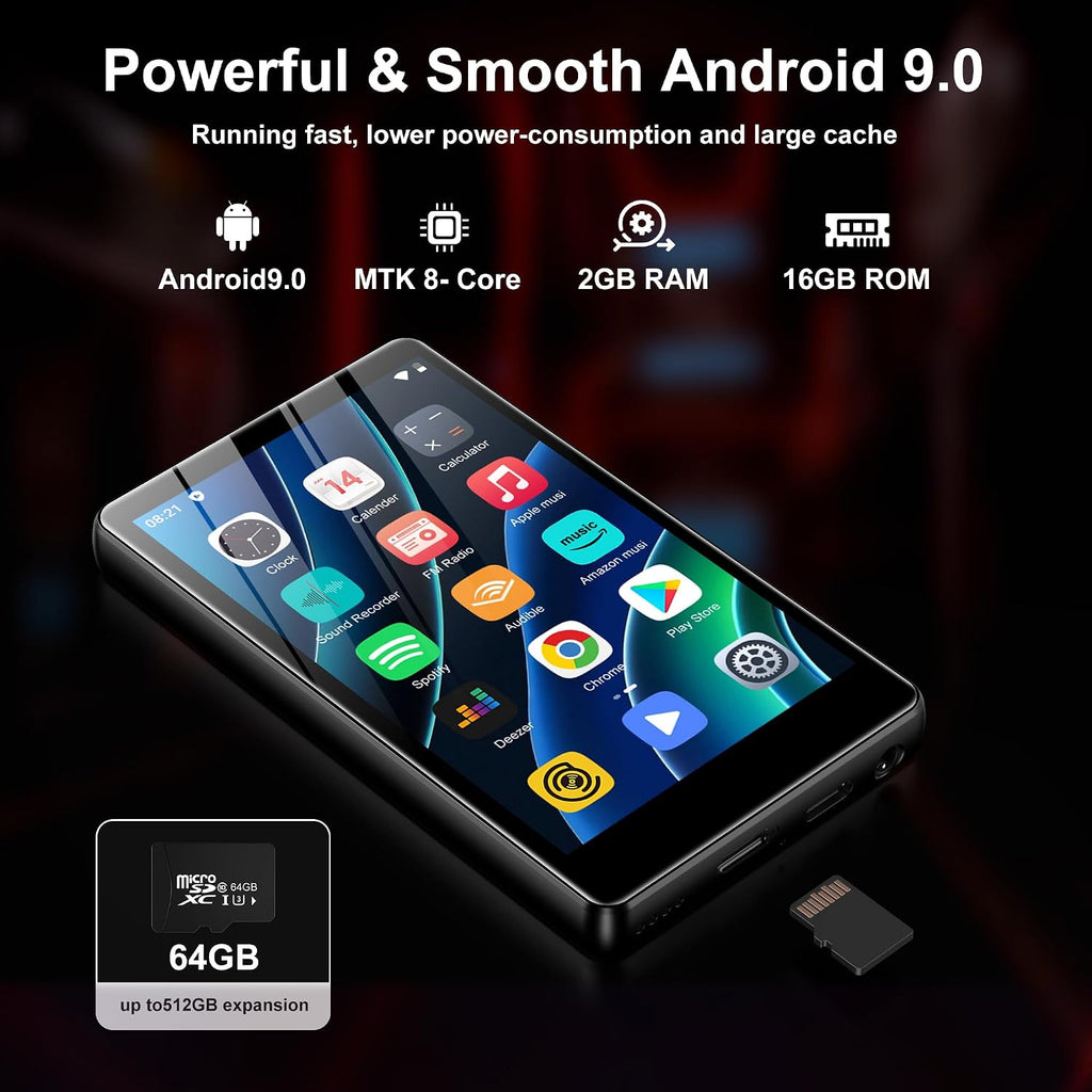 Reproductor de música de 80 GB, reproductor MP3 MP4 con Bluetooth y WiFi con pantalla táctil IPS de 4 pulgadas, reproductores de audio digital M503 Pro Spotify con Amazon Music, audible, navegador