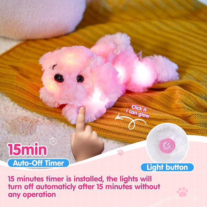 WEWILL - Cachorro rosa de peluche con luces LED de 10 pulgadas, con...