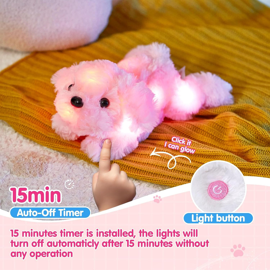 WEWILL - Cachorro rosa de peluche con luces LED de 10 pulgadas, con...