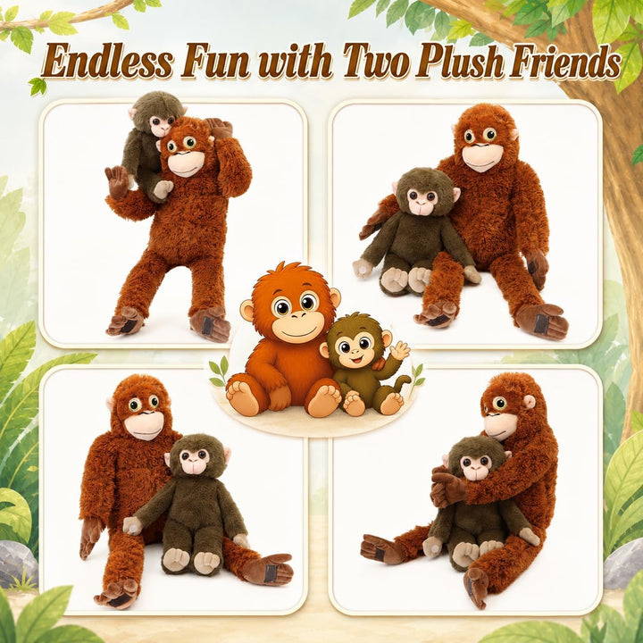 Aqushymallow Cow Mommy Monkey - Juego de juguetes de peluche de ora...