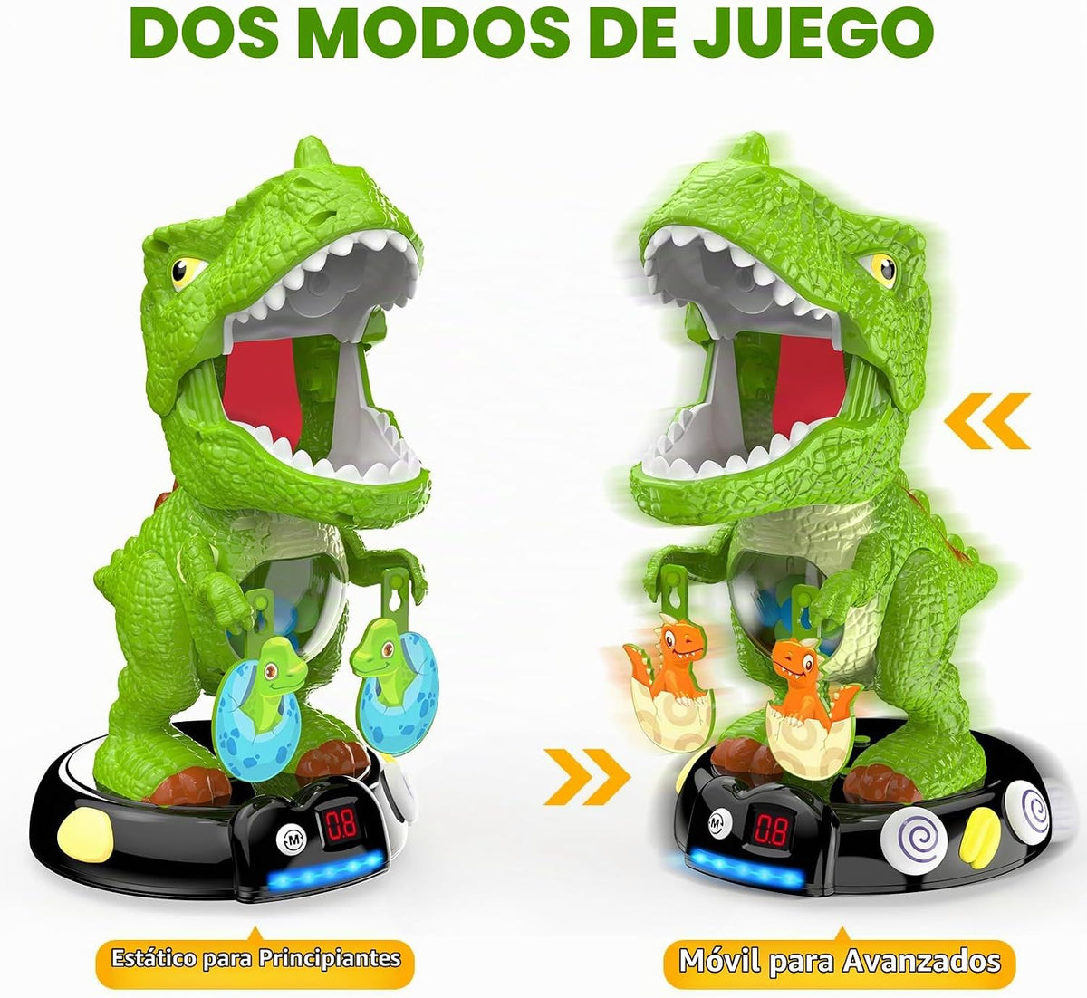 EagleStone - Juguete de tiro de dinosaurio en movimiento, juego de objetivo T-Rex con 2 pistolas de aire