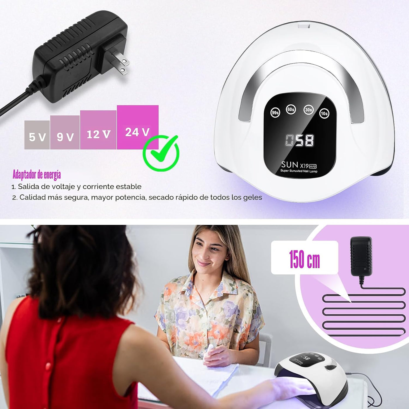 Wisdompark Lámpara de uñas LED UV de 320 W, secador de uñas para es...