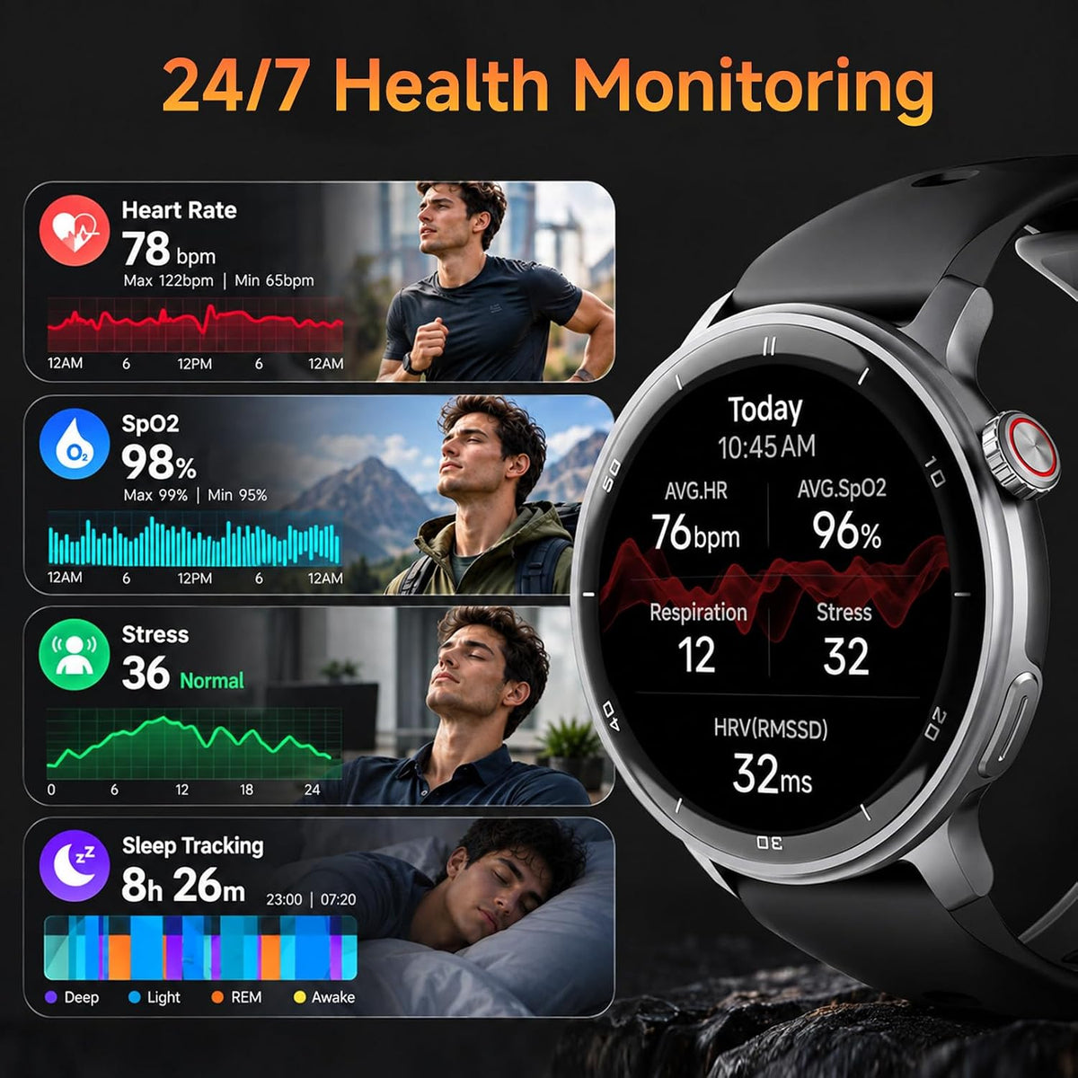Reloj inteligente R5G Plus con GPS, llamadas Bluetooth, construcción impermeable 3ATM, caras de reloj personalizadas, más de 110 modos deportivos, seguimiento de la salud durante todo el día