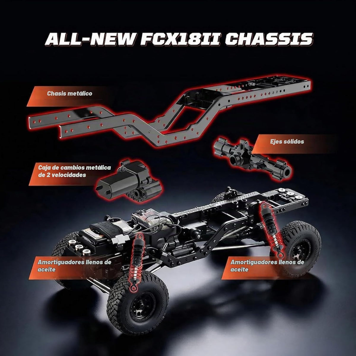 FMS FCX18 II Ford F-100 1/18 RC Crawler, RTR Camión RC Hobbygrade 4x4 Offroad Mini Rock Crawler con transmisión de 2 velocidades, engranajes de metal, luces LED para adultos y
