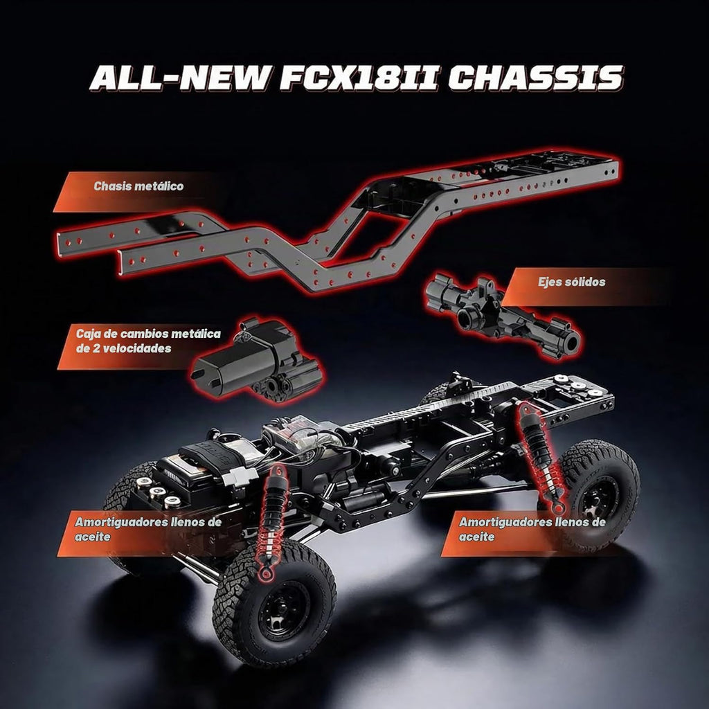 FMS FCX18 II Ford F-100 1/18 RC Crawler, RTR Camión RC Hobbygrade 4x4 Offroad Mini Rock Crawler con transmisión de 2 velocidades, engranajes de metal, luces LED para adultos y