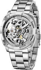 Tiong Reloj mecánico para hombre, de acero inoxidable, automático, con esqueleto, impermeable, para el día del padre, regalo