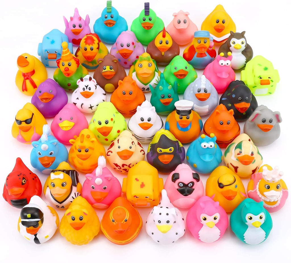 Paquete de 100 patos de goma a granel para niños, juguetes de baño y patos Jeep para patos, flotadores de pato para niños, accesorios para duchas de tiempo, regalos de fiesta de cumpleaños para bebé