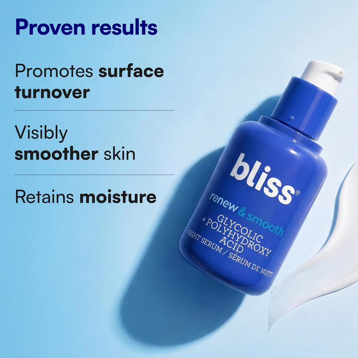 Bliss Glycolic + Polyhydroxy Acid Renew &amp; Smooth - Suero noctur...