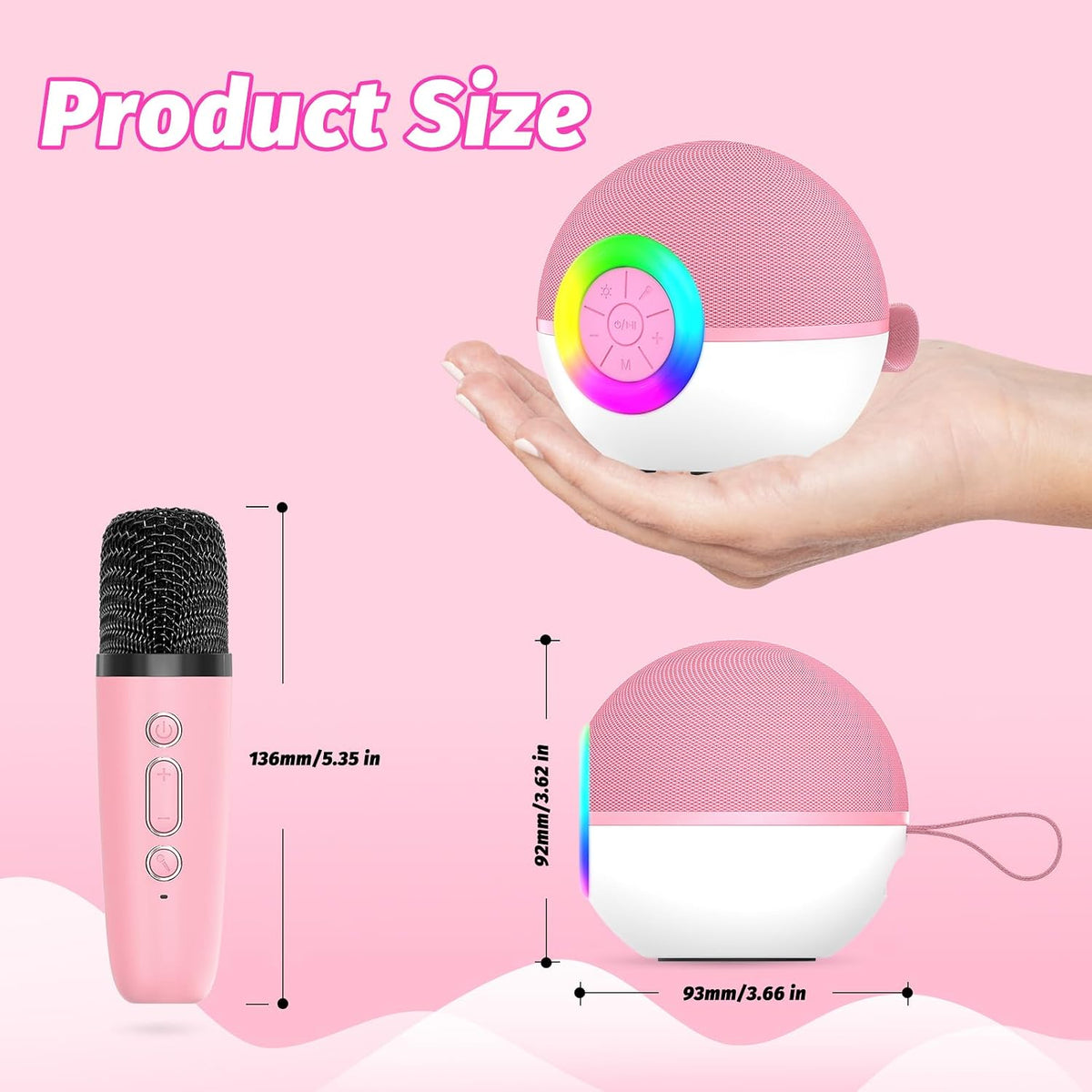 Mini altavoz de máquina de karaoke para niños y adultos, micrófono Bluetooth portátil, juguetes de canción con luz LED, el mejor regalo para festivales de cumpleaños de Navidad para niñas y niños de 3, 4, 5, 6, 7, 8 años en adelante (Rosa-2MIC)