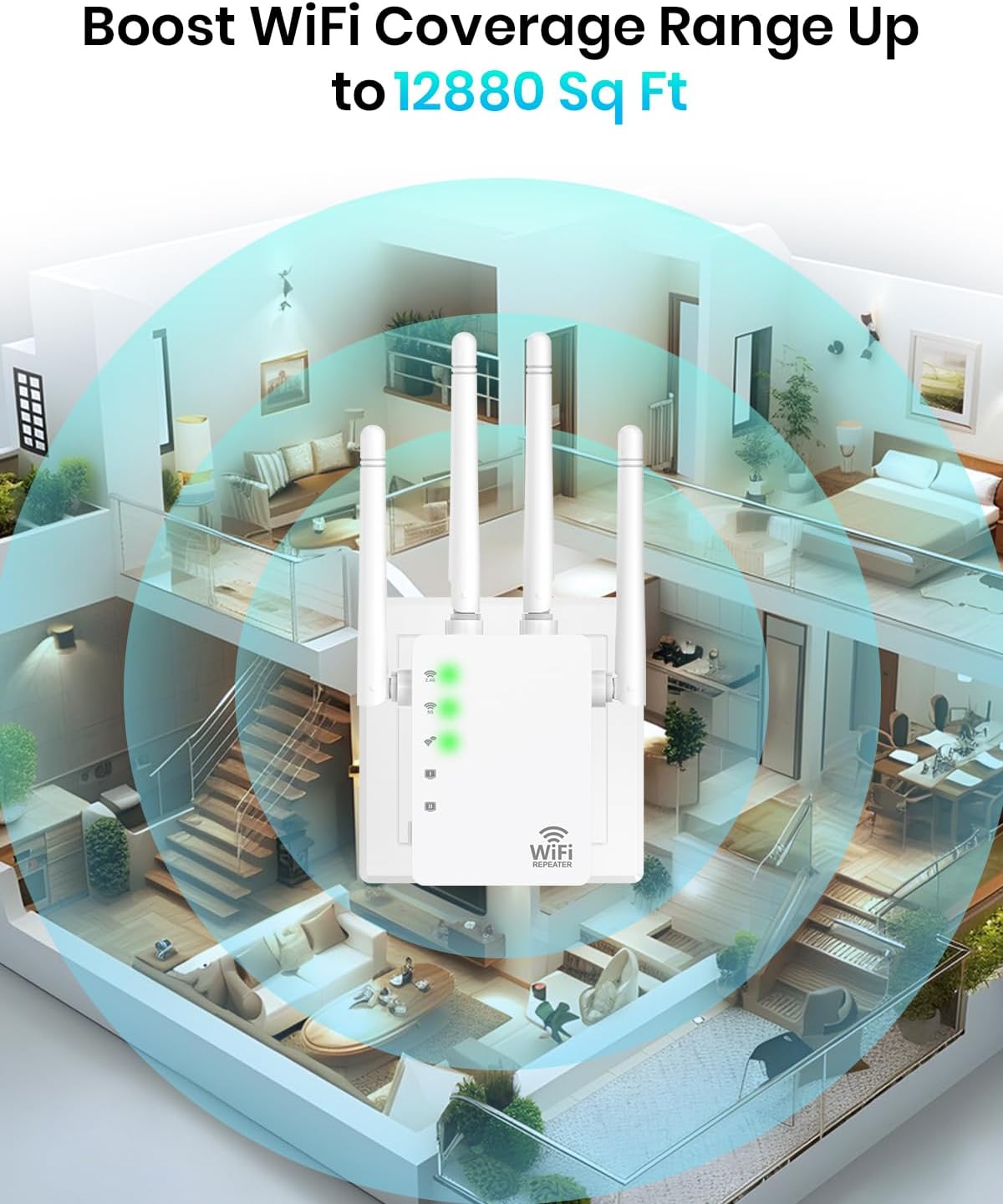 Amplificador de señal con extensor WiFi hasta 12880 pies