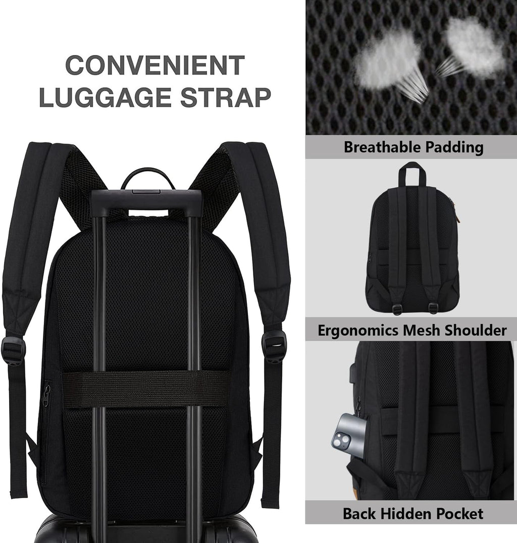 KEOFID Mochila de viaje para hombres y mujeres, mochila antirrobo para computadora portátil con puerto de carga USB para el trabajo, bolsa grande para la universidad, mochila de mano con correa de equipaje, resistente al agua (negro)