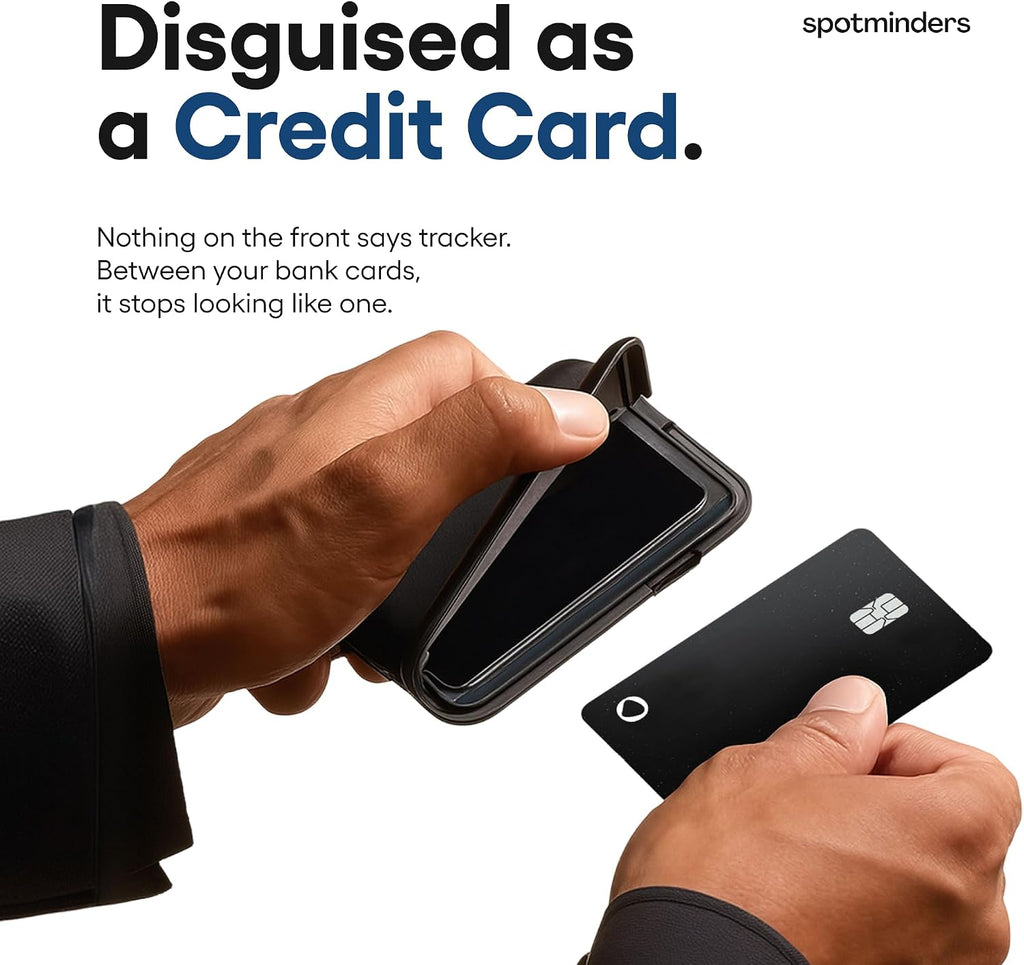 SPOTMINDERS Apple MFi - Cartera para tarjetas de crédito con certificación MFi Pro, paquete de 4 unidades (solo iOS) funciona con Apple Find My Tarjeta de seguimiento recargable para billetera IP68