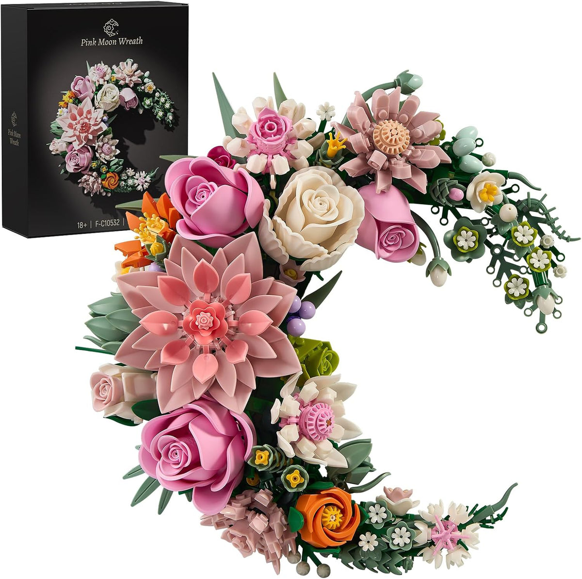 Juego de construcción de flores de luna rosa, ramo de rosas de dalia colección botánica, bloque de construcción, compatible con flores de Lego para decoración de pared del hogar, regalos para más de