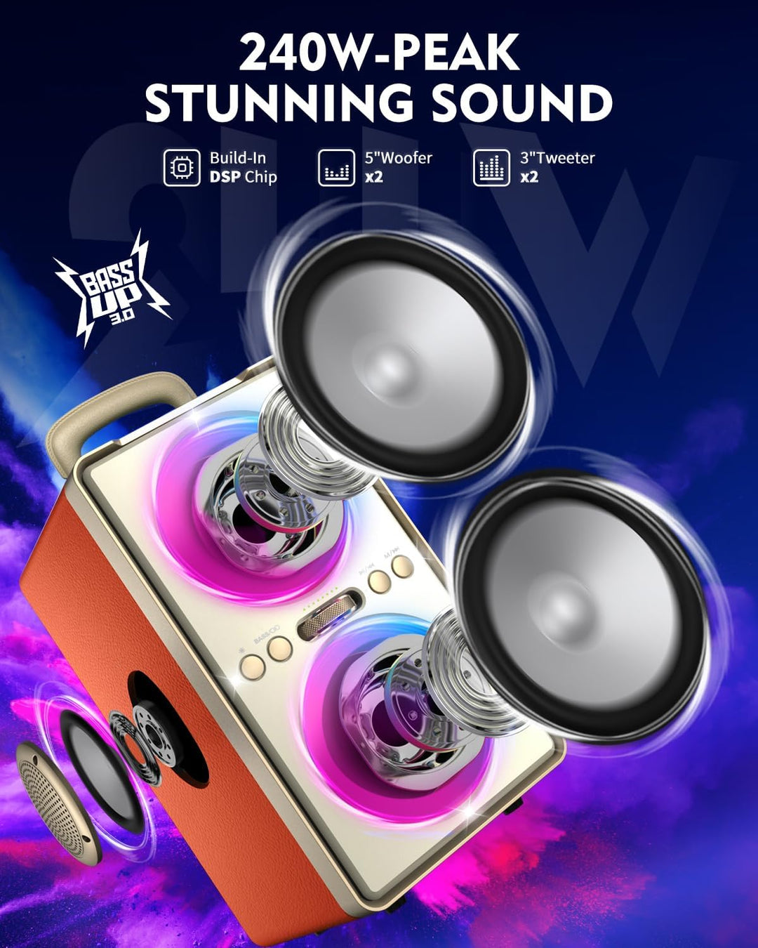 YIER Altavoz Bluetooth, altavoz de fiesta de pico de 240 W con grav...