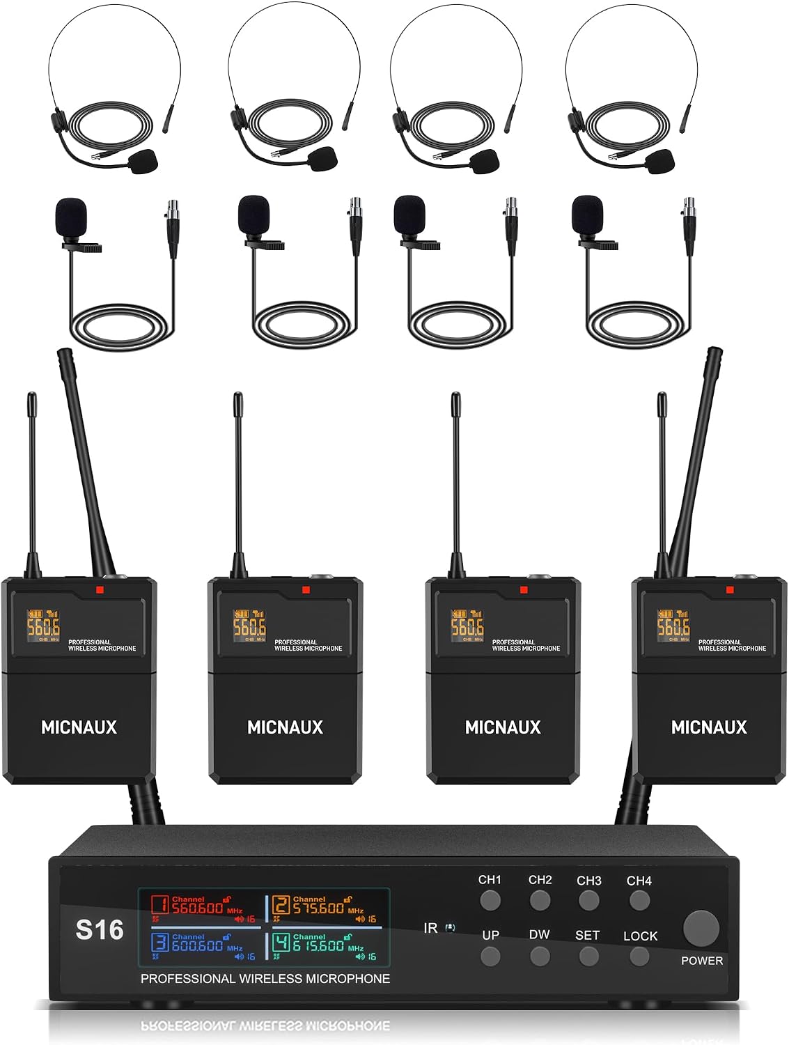 MICNAUX Sistema de micrófono inalámbrico de solapa con auriculares...
