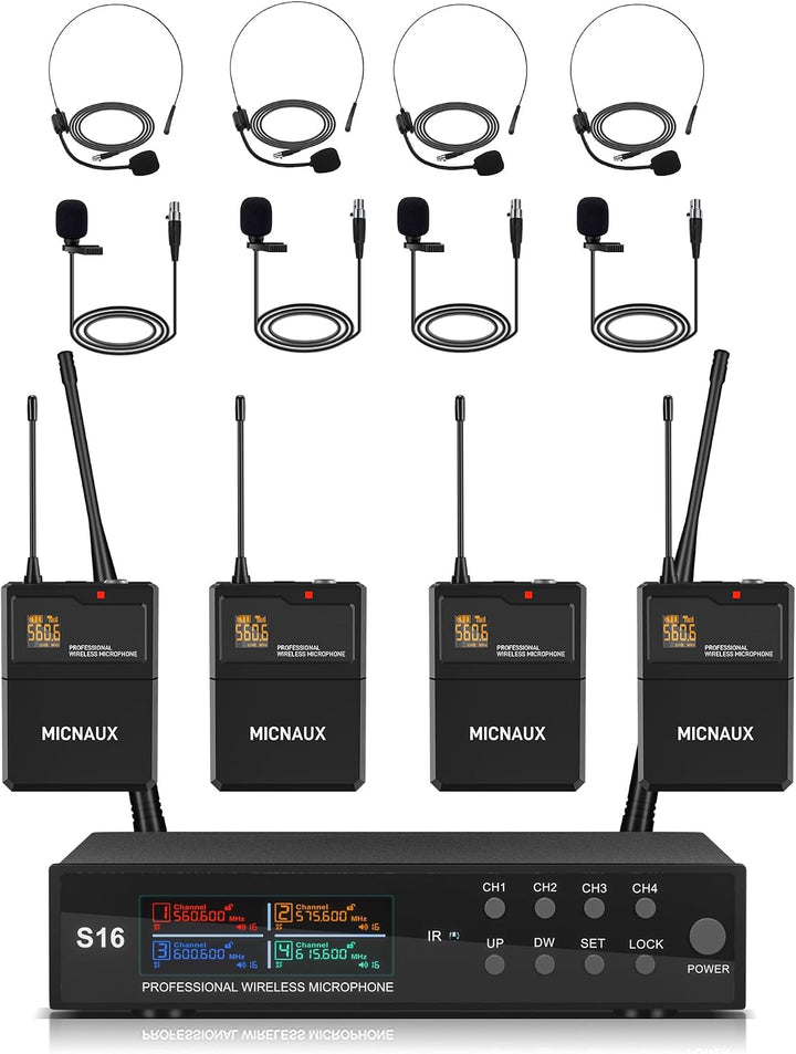 MICNAUX Sistema de micrófono inalámbrico de solapa con auriculares...