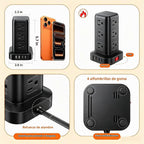 SMALLRT - Cable de extensión con múltiples tomas, torre de regleta de alimentación de enchufe plano con USB 12 salidas de CA, extensor de salida de cable de extensión ultrafino de 6.5 pies para