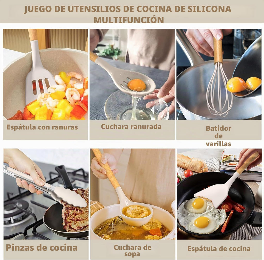 Umite Chef Juego de utensilios de cocina de silicona gruesa de grado alimenticio (núcleo de acero inoxidable) - Juego de utensilios de cocina de cocina, juego de herramientas de espátula de cocina