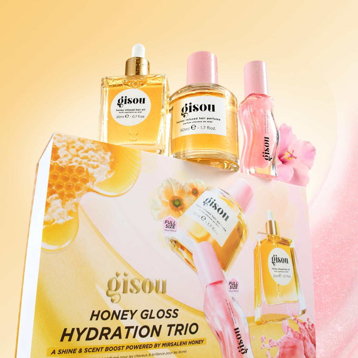 Gisou Honey Gloss Hydration Trio - Aceite para el cabello, aceite l...