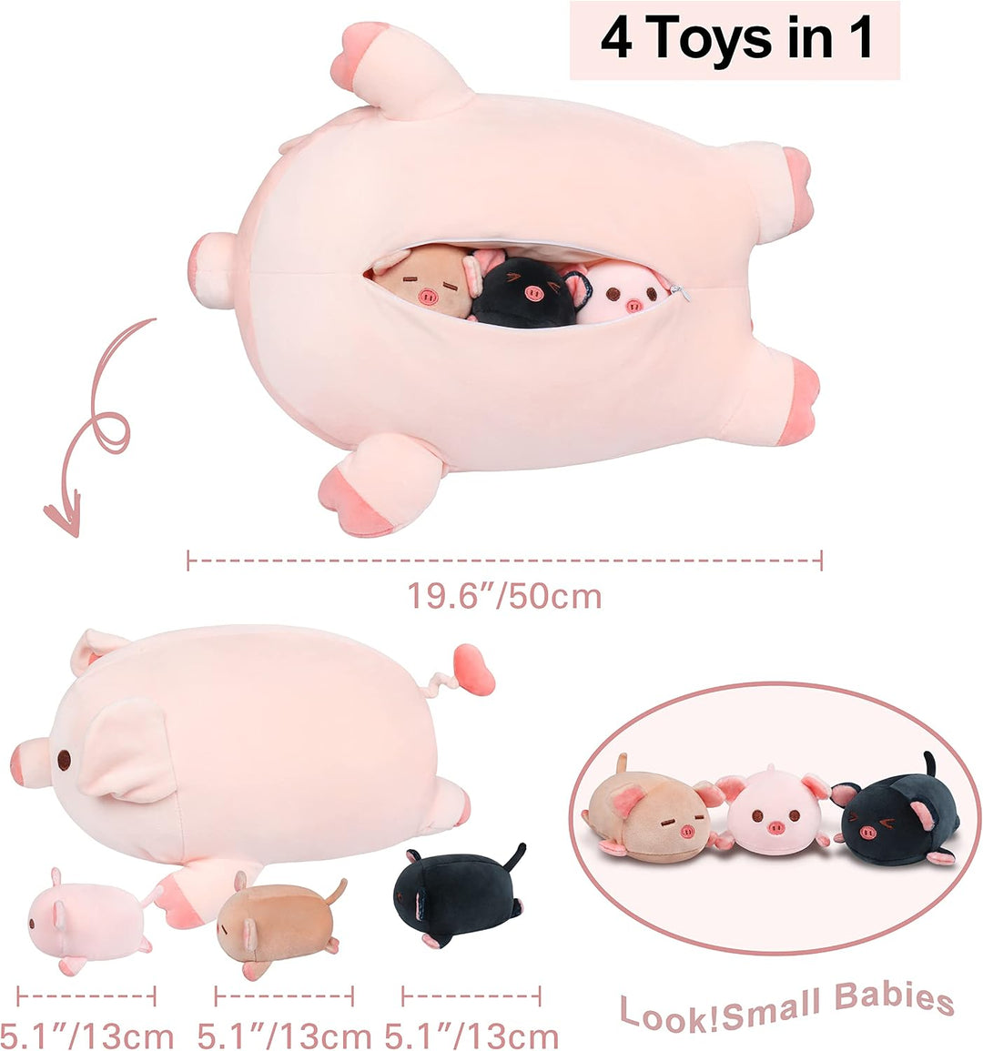 Achwishap Mamá de peluche de cerdo de 19.6 pulgadas con 3 cerdos be...