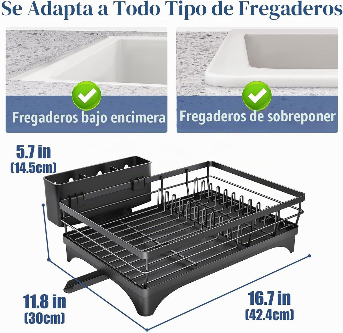 SNTD Parrilla de secado para plato en la encimá de la cocina, 11.8" ancho x 16.7" largo, negro