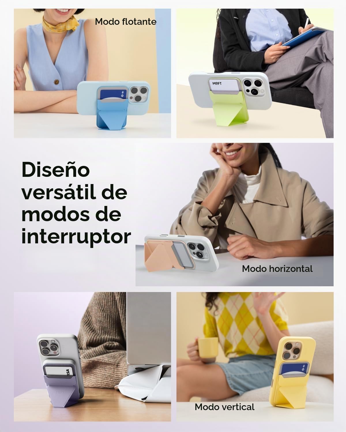MOFT - Soporte magnético para cartera compatible con iPhone 18/17/16/15/14/13, ajuste de ángulo, soporte de teléfono compatible con MOVAS