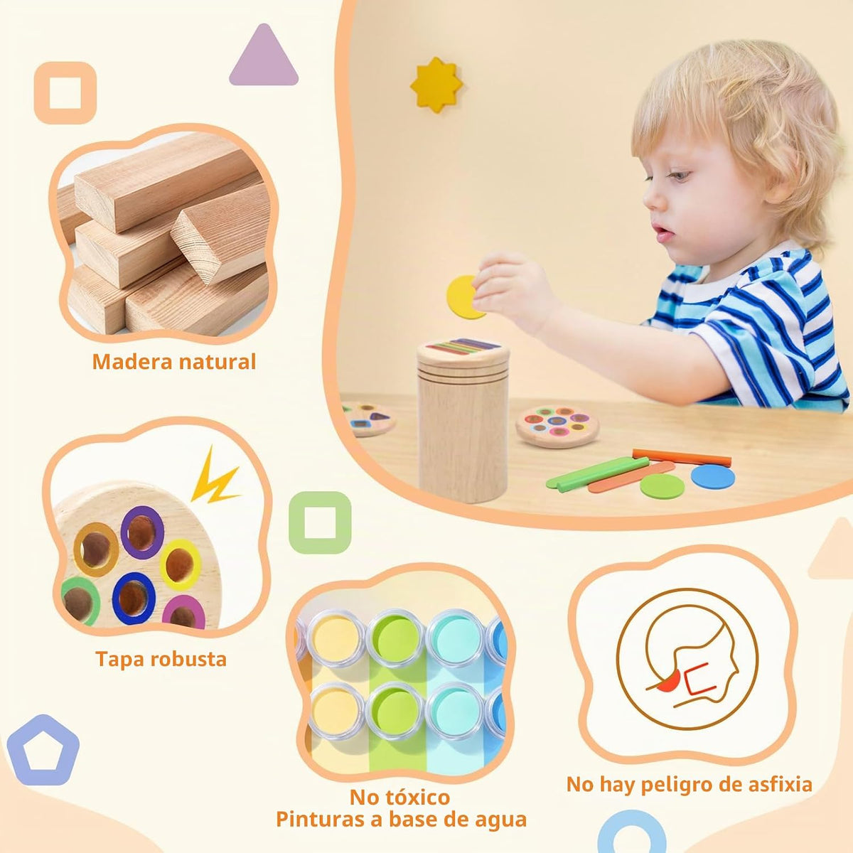 Juguete de madera 4 en 1 para clasificar colores, juguetes Montessori para niños de 2, 3, 4 años