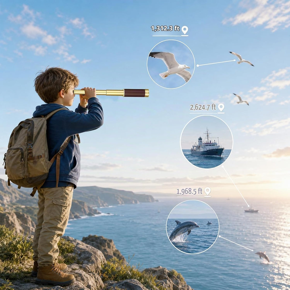 Telescopio Pirata Retro Zoomable 25x30 Monocular de Bolsillo Portátil Plegable Lente BAK-4 Spyglass del Capitán Jack Telescopio de Mano Vintage para Niños
