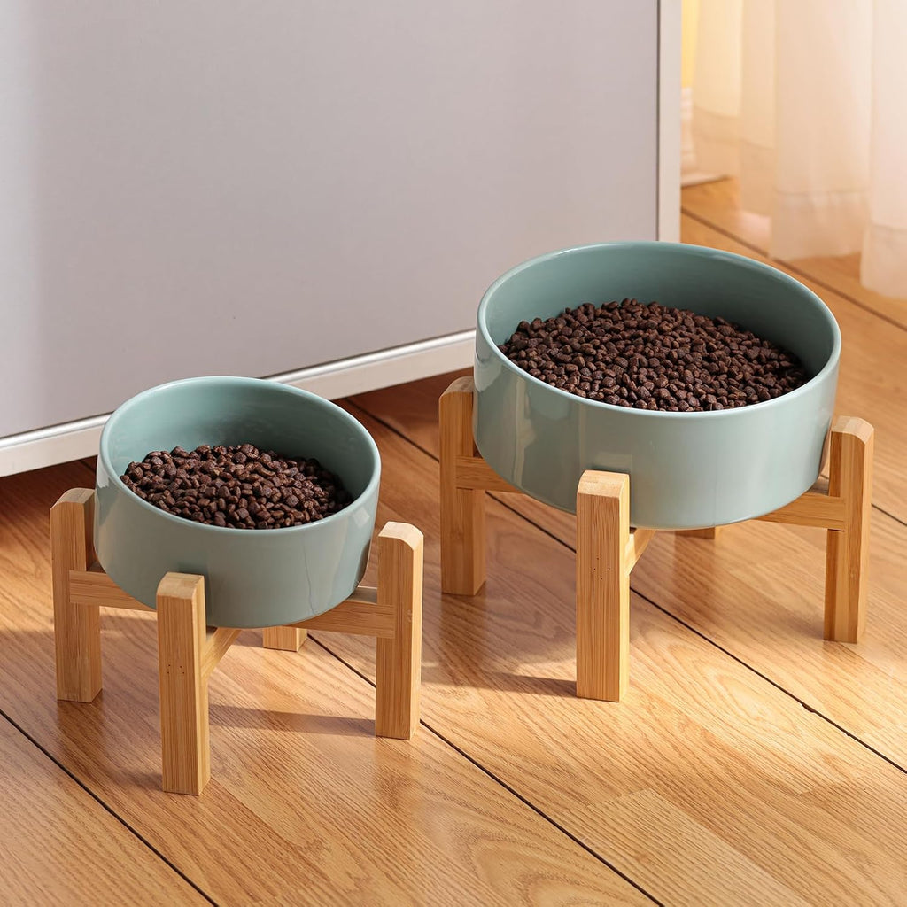 Tazón elevado de cerámica antideslizante de 15° inclinado para perros de razas pequeñas/medianas, plato inclinado de cara grande, plato de alimentación de agua para mascotas con soporte para