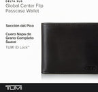 TUMI - Delta Global Center Flip ID Passcase - Billetera de cuero bifold - Accesorio de bloqueo RFID - Múltiples ranuras para tarjetas - 4" x 5" - Negro