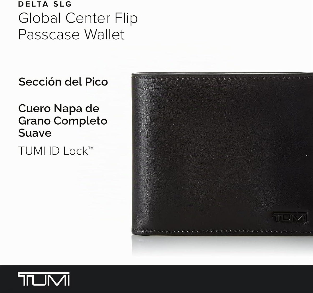 TUMI - Delta Global Center Flip ID Passcase - Billetera de cuero bifold - Accesorio de bloqueo RFID - Múltiples ranuras para tarjetas - 4" x 5" - Negro