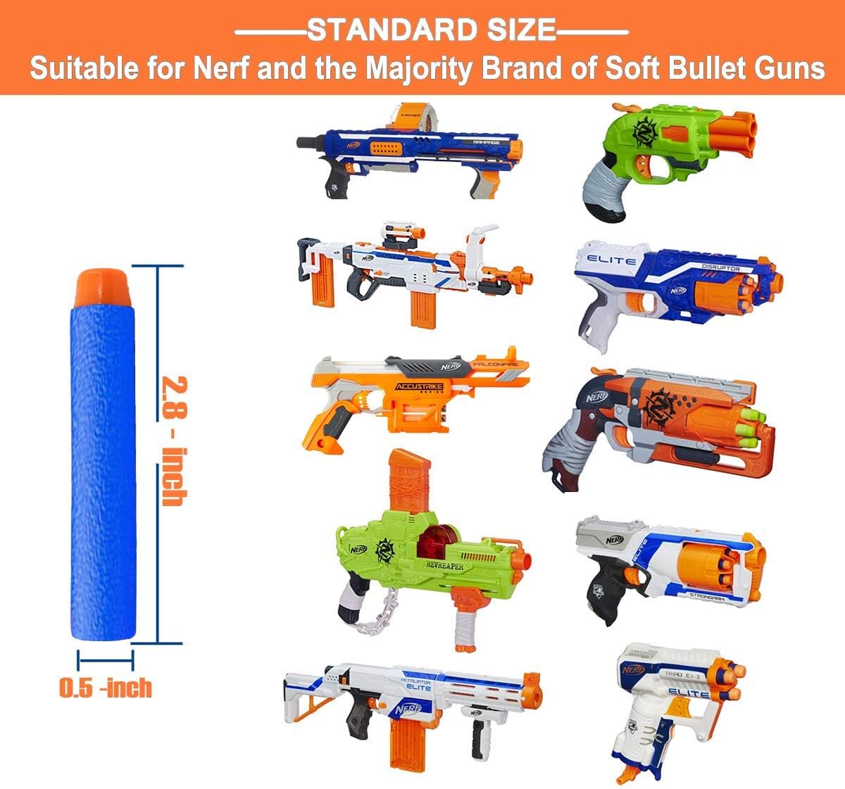 POKONBOY 1200 Pack Refill Darts Recargas Compatibles con Armas Nerf, Dardos de Espuma Recarga Compatibles con Armas Nerf N-Strike Elite Series Juguetes para Niños