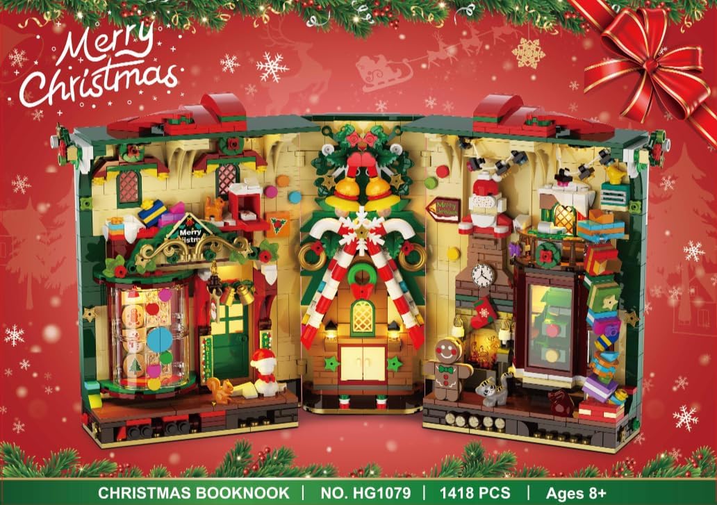 Juego de construcción de rincón de libro de Navidad con