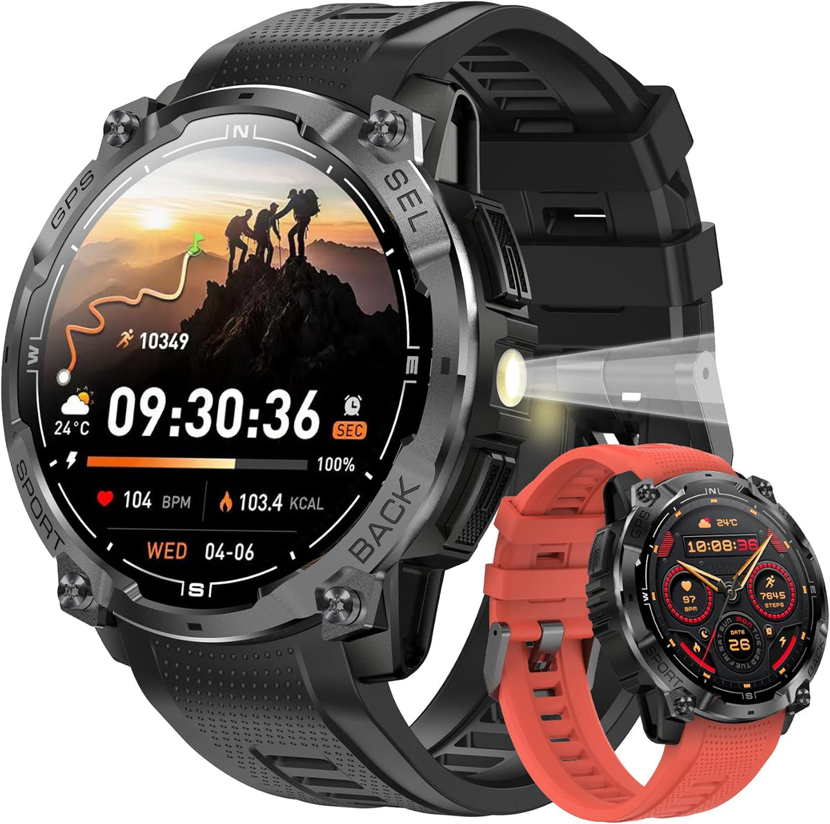 Reloj inteligente militar resistente para hombre con GPS, reloj AMOLED de seguimiento de fitness de 1.43 pulgadas con llamada Bluetooth, linterna/brújula, más de 170 modos deportivos, impermeable, reloj inteligente para hombre para Android iPhone