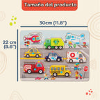B. toys Rompecabezas de Clavijas de Madera, Peek & Explore Paquete de 4, Vehículos, Granja, Paquete de 4