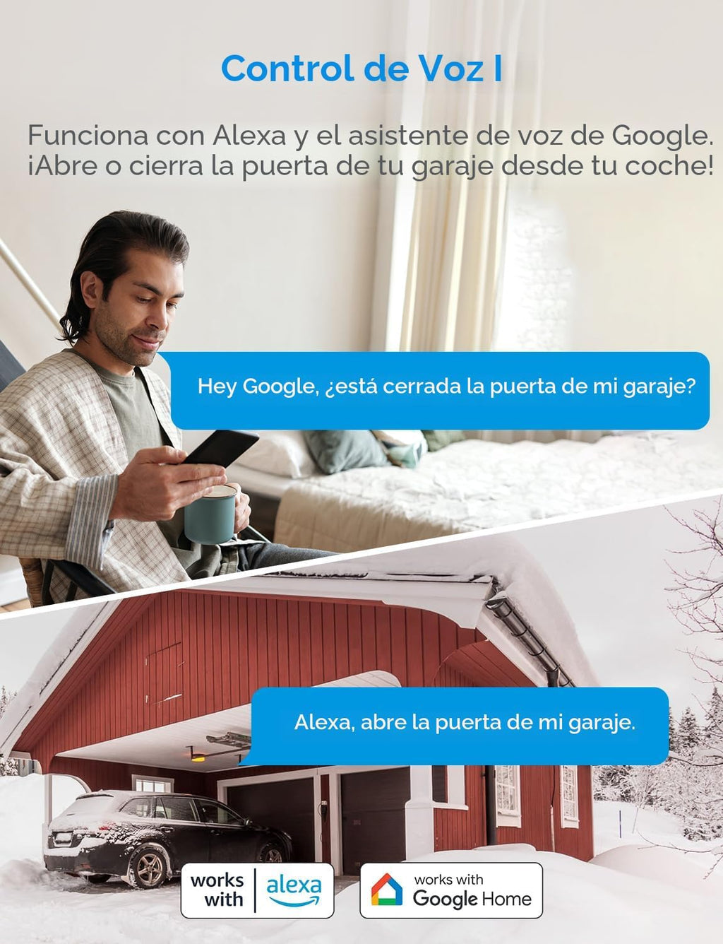 meross Abridor de Puerta de Garaje Inteligente WiFi con Control Remoto, Control por Aplicación, Funciona con Alexa, Google Assistant y SmartThings, No Necesita Hub (Versiones Sin HomeKit)