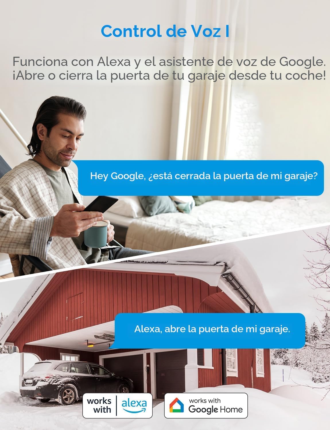 meross Abridor de Puerta de Garaje Inteligente WiFi con Control Remoto, Control por Aplicación, Funciona con Alexa, Google Assistant y SmartThings, No Necesita Hub (Versiones Sin HomeKit)