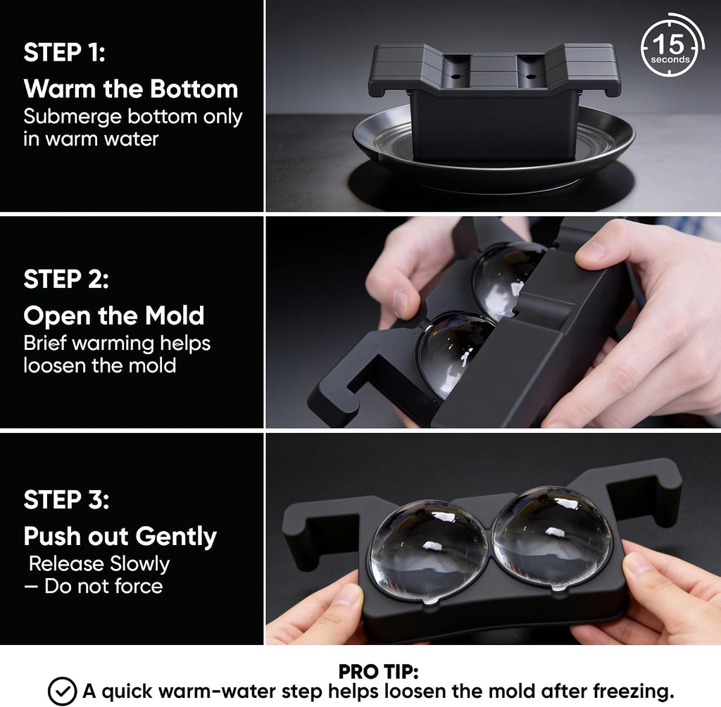 Berlinzo - Molde para hacer bolas de hielo, 2 esferas de whisky transparentes de 2.4 pulgadas, no eléctrico